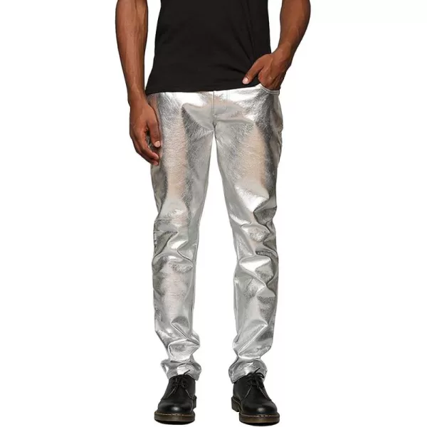 COOFANDY Mens Metallic Shiny Jeans 70‘s Party Dance Disco Nightclub Pants Straight Leg Trousers