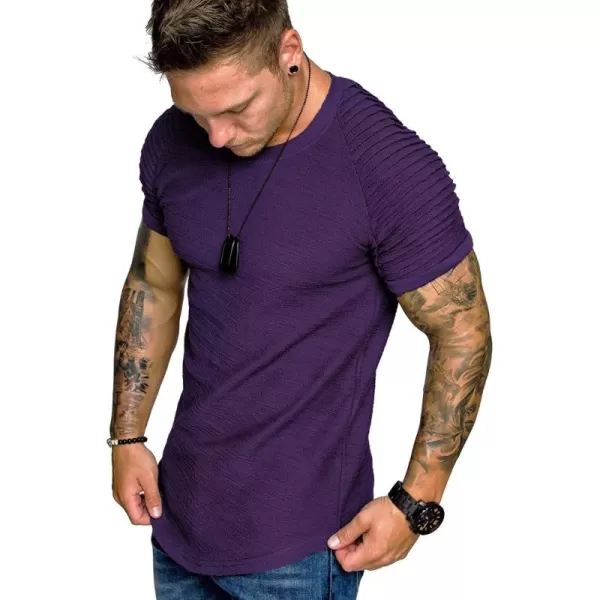 COOFANDY Men's Muscle T-Shirt Pleated Raglan Sleeve Bodybuilding Gym Tee Short Sleeve Fashion Workout Shirts Hipster Shirt