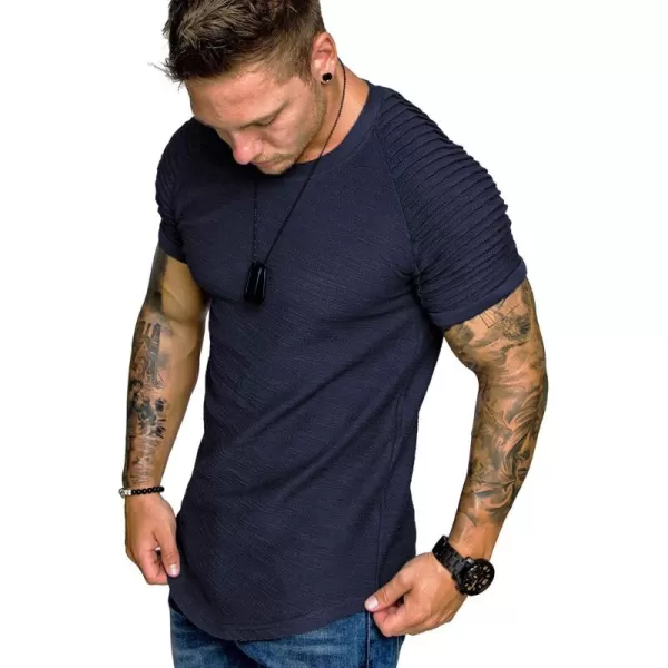 COOFANDY Men's Muscle T-Shirt Pleated Raglan Sleeve Bodybuilding Gym Tee Short Sleeve Fashion Workout Shirts Hipster Shirt