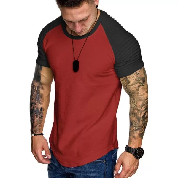 COOFANDY Men's Muscle T-Shirt Pleated Raglan Sleeve Bodybuilding Gym Tee Short Sleeve Fashion Workout Shirts Hipster Shirt)