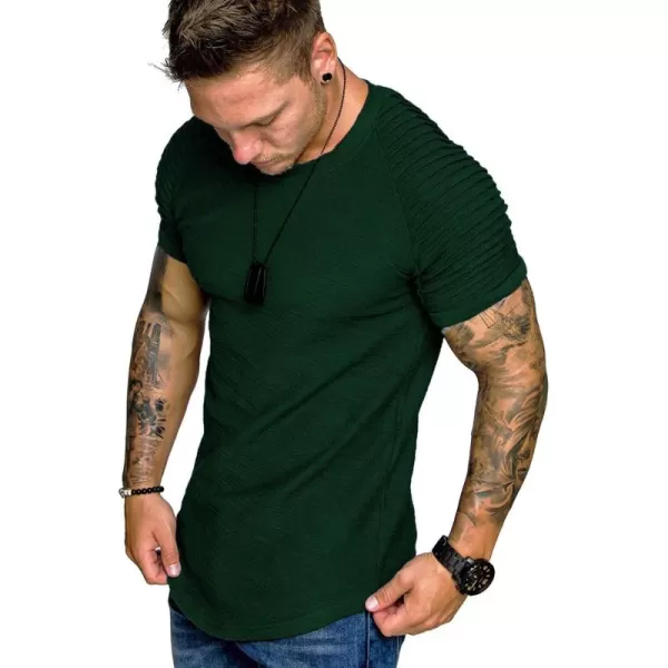 COOFANDY Men's Muscle T-Shirt Pleated Raglan Sleeve Bodybuilding Gym Tee Short Sleeve Fashion Workout Shirts Hipster Shirt