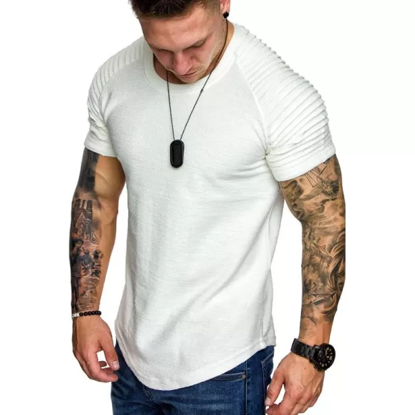 COOFANDY Men's Muscle T-Shirt Pleated Raglan Sleeve Bodybuilding Gym Tee Short Sleeve Fashion Workout Shirts Hipster Shirt
