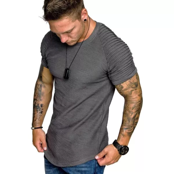 COOFANDY Men's Muscle T-Shirt Pleated Raglan Sleeve Bodybuilding Gym Tee Short Sleeve Fashion Workout Shirts Hipster Shirt