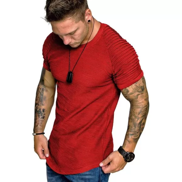 COOFANDY Men's Muscle T-Shirt Pleated Raglan Sleeve Bodybuilding Gym Tee Short Sleeve Fashion Workout Shirts Hipster Shirt