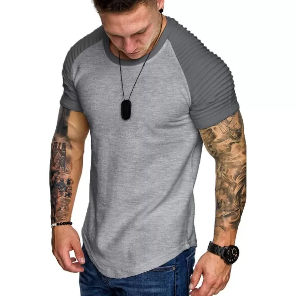 COOFANDY Men's Muscle T-Shirt Pleated Raglan Sleeve Bodybuilding Gym Tee Short Sleeve Fashion Workout Shirts Hipster Shirt)