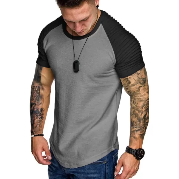 COOFANDY Men's Muscle T-Shirt Pleated Raglan Sleeve Bodybuilding Gym Tee Short Sleeve Fashion Workout Shirts Hipster Shirt)