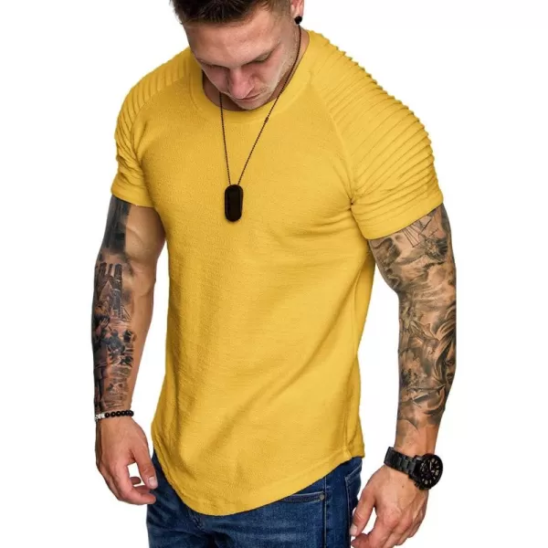 COOFANDY Men's Muscle T-Shirt Pleated Raglan Sleeve Bodybuilding Gym Tee Short Sleeve Fashion Workout Shirts Hipster Shirt