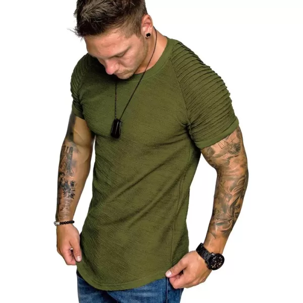 COOFANDY Men's Muscle T-Shirt Pleated Raglan Sleeve Bodybuilding Gym Tee Short Sleeve Fashion Workout Shirts Hipster Shirt