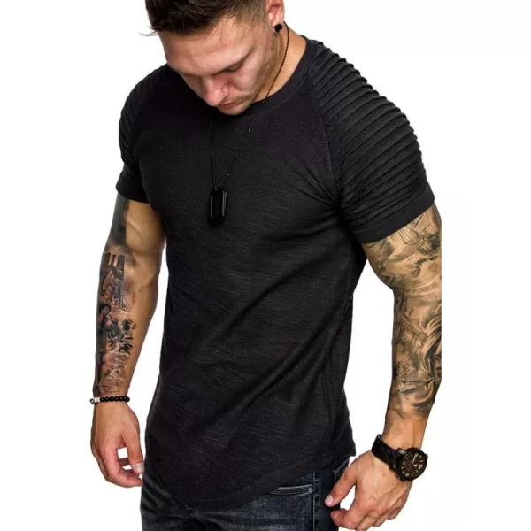 COOFANDY Men's Muscle T-Shirt Pleated Raglan Sleeve Bodybuilding Gym Tee Short Sleeve Fashion Workout Shirts Hipster Shirt