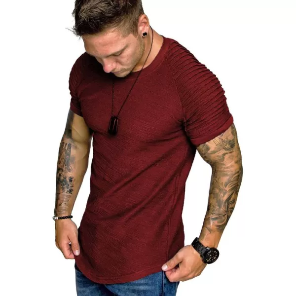 COOFANDY Men's Muscle T-Shirt Pleated Raglan Sleeve Bodybuilding Gym Tee Short Sleeve Fashion Workout Shirts Hipster Shirt