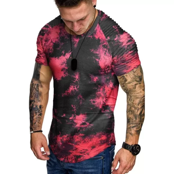 COOFANDY Men's Muscle T-Shirt Pleated Raglan Sleeve Bodybuilding Gym Tee Short Sleeve Fashion Workout Shirts Hipster Shirt)
