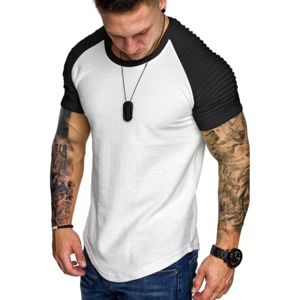 COOFANDY Men's Muscle T-Shirt Pleated Raglan Sleeve Bodybuilding Gym Tee Short Sleeve Fashion Workout Shirts Hipster Shirt)