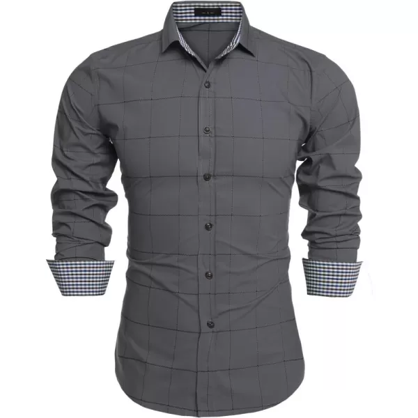 COOFANDY Mens Plaid Dress Shirt Long Sleeve Business Casual Regular Fit Button Down Shirts