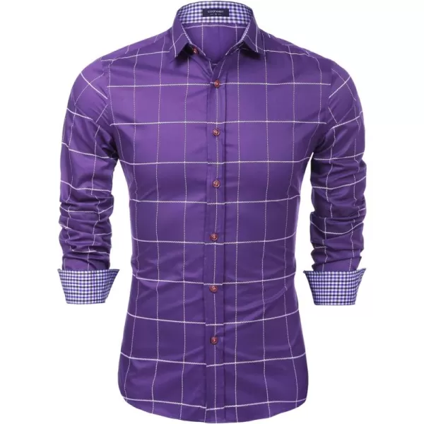 COOFANDY Mens Plaid Dress Shirt Long Sleeve Business Casual Regular Fit Button Down Shirts