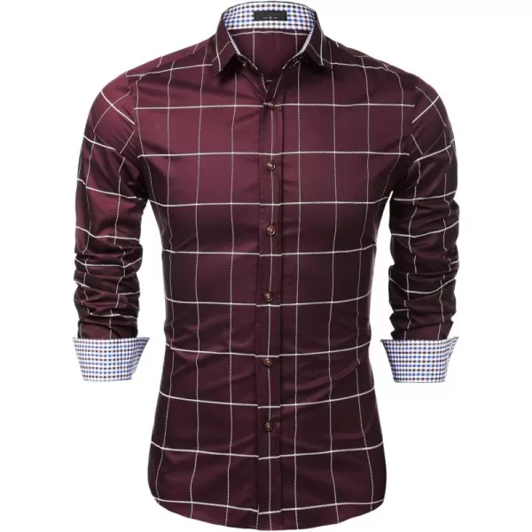 COOFANDY Mens Plaid Dress Shirt Long Sleeve Business Casual Regular Fit Button Down Shirts