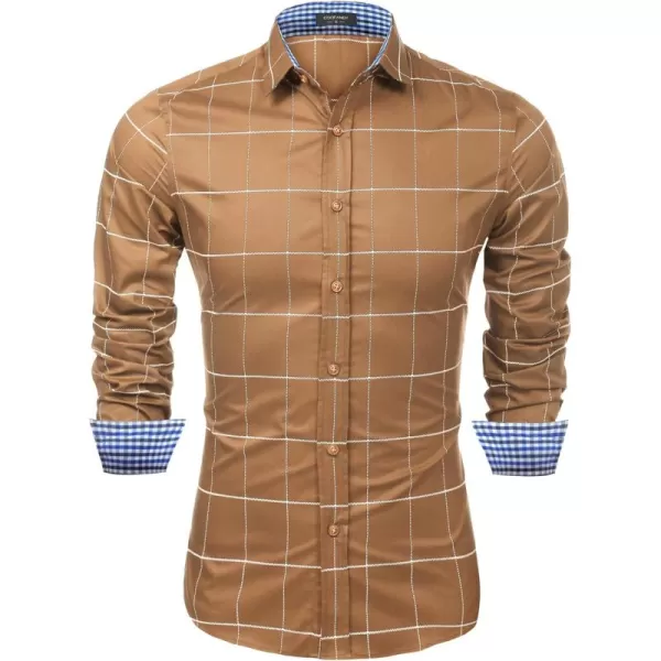 COOFANDY Mens Plaid Dress Shirt Long Sleeve Business Casual Regular Fit Button Down Shirts