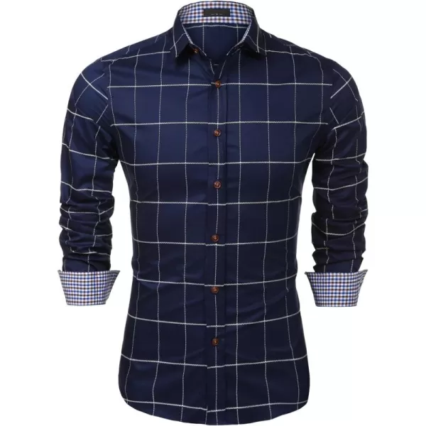 COOFANDY Mens Plaid Dress Shirt Long Sleeve Business Casual Regular Fit Button Down Shirts