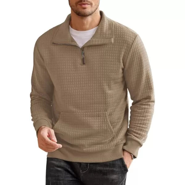COOFANDY Men's Quarter Zip Sweatshirt Long Sleeve Casual Waffle Knit Pullover with Pocket