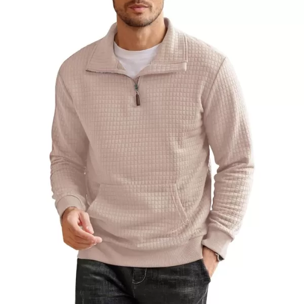 COOFANDY Men's Quarter Zip Sweatshirt Long Sleeve Casual Waffle Knit Pullover with Pocket