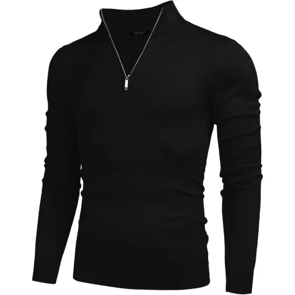 COOFANDY Men's Quarter Zip Up Sweaters Slim Fit Lightweight Mock Neck Pullover Casual Polo Sweaters