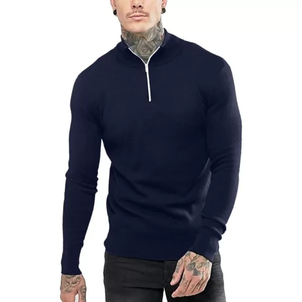 COOFANDY Men's Quarter Zip Up Sweaters Slim Fit Lightweight Mock Neck Pullover Casual Polo Sweaters