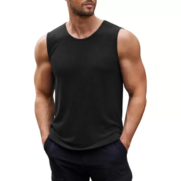 COOFANDY Men's Ribbed Knit Tank Tops Sleeveless Beach Muscle T Shirts Casual Basic Tank Shirts 2 Pack