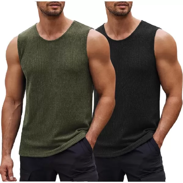COOFANDY Men's Ribbed Knit Tank Tops Sleeveless Beach Muscle T Shirts Casual Basic Tank Shirts 2 Pack