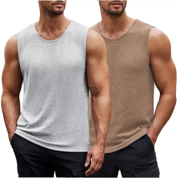COOFANDY Men's Ribbed Knit Tank Tops Sleeveless Beach Muscle T Shirts Casual Basic Tank Shirts 2 Pack