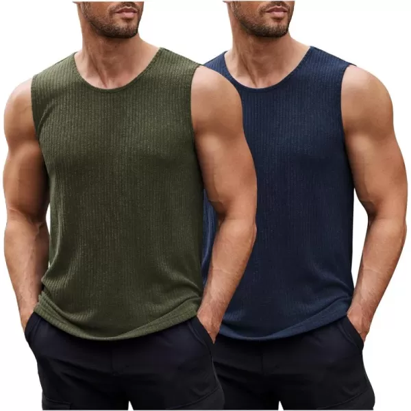 COOFANDY Men's Ribbed Knit Tank Tops Sleeveless Beach Muscle T Shirts Casual Basic Tank Shirts 2 Pack