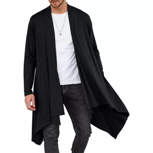 COOFANDY Men's Ruffle Shawl Collar Cardigan Long Sleeve Open Front Lightweight Long Length Drape Cape Overcoat with Pockets