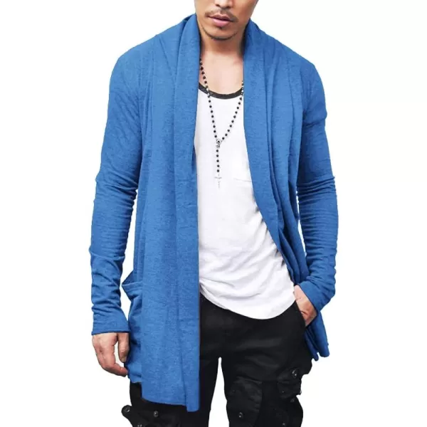 COOFANDY Men's Ruffle Shawl Collar Cardigan Open Front Lightweight Long Length Drape Cape Overcoat with Pockets