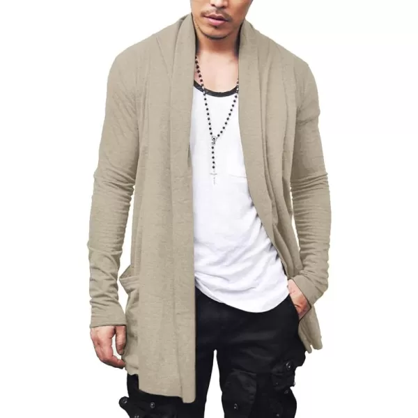 COOFANDY Men's Ruffle Shawl Collar Cardigan Open Front Lightweight Long Length Drape Cape Overcoat with Pockets