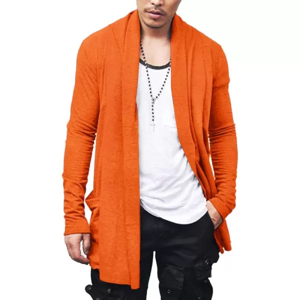 COOFANDY Men's Ruffle Shawl Collar Cardigan Open Front Lightweight Long Length Drape Cape Overcoat with Pockets