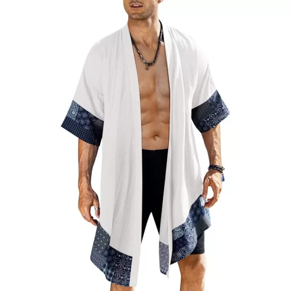 COOFANDY Men's Ruffle Shawl Collar Cotton Cardigan Long Kimono Jackets Open Front Drape Cape Coat