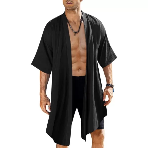 COOFANDY Men's Ruffle Shawl Collar Cotton Cardigan Long Kimono Jackets Open Front Drape Cape Coat
