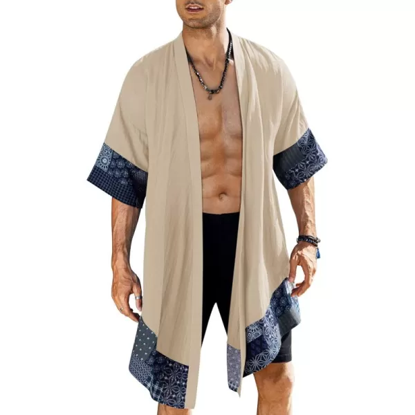 COOFANDY Men's Ruffle Shawl Collar Cotton Cardigan Long Kimono Jackets Open Front Drape Cape Coat