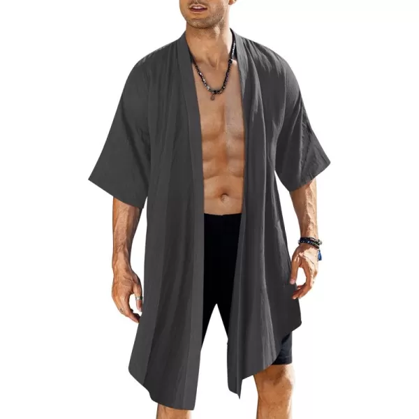 COOFANDY Men's Ruffle Shawl Collar Cotton Cardigan Long Kimono Jackets Open Front Drape Cape Coat