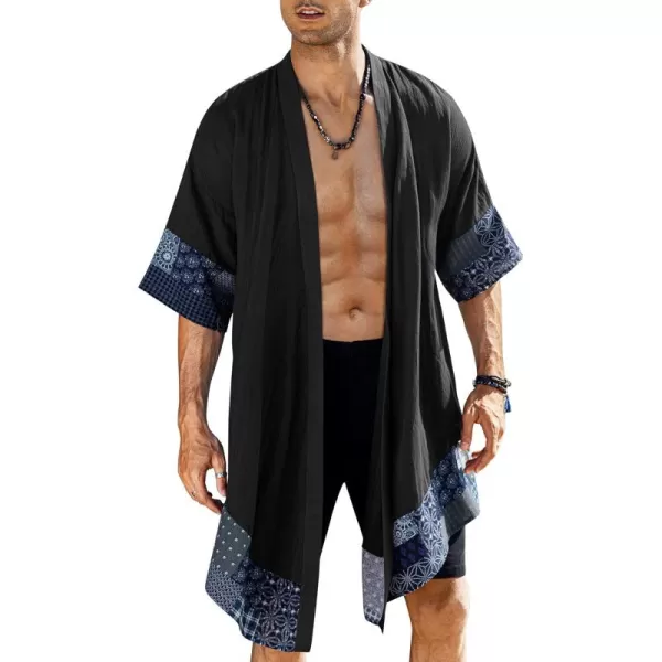 COOFANDY Men's Ruffle Shawl Collar Cotton Cardigan Long Kimono Jackets Open Front Drape Cape Coat