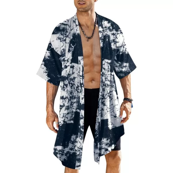 COOFANDY Men's Ruffle Shawl Collar Cotton Cardigan Long Kimono Jackets Open Front Drape Cape Coat)