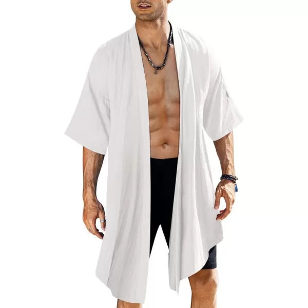 COOFANDY Men's Ruffle Shawl Collar Cotton Cardigan Long Kimono Jackets Open Front Drape Cape Coat