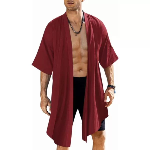 COOFANDY Men's Ruffle Shawl Collar Cotton Cardigan Long Kimono Jackets Open Front Drape Cape Coat