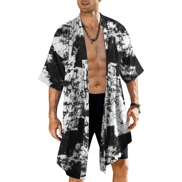 COOFANDY Men's Ruffle Shawl Collar Cotton Cardigan Long Kimono Jackets Open Front Drape Cape Coat)