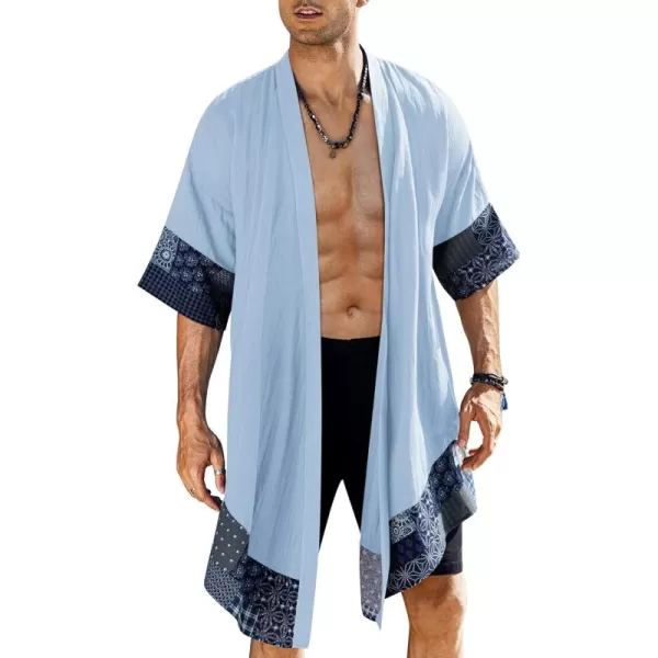 COOFANDY Men's Ruffle Shawl Collar Cotton Cardigan Long Kimono Jackets Open Front Drape Cape Coat