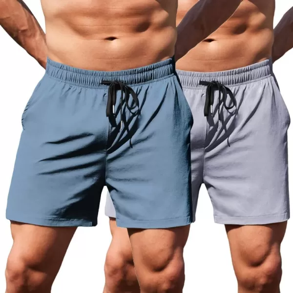 COOFANDY Men's Running Athletic Shorts 5 Inch 2 Pack Gym Workout Shorts Fitted Exercise Hiking Shorts with Zipper Pocket