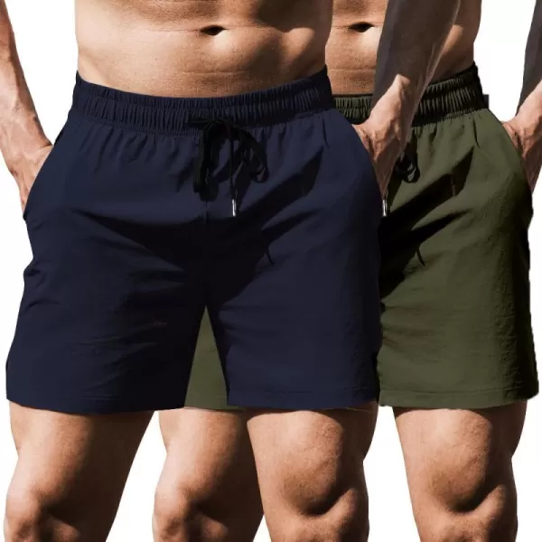 COOFANDY Men's Running Athletic Shorts 5 Inch 2 Pack Gym Workout Shorts Fitted Exercise Hiking Shorts with Zipper Pocket