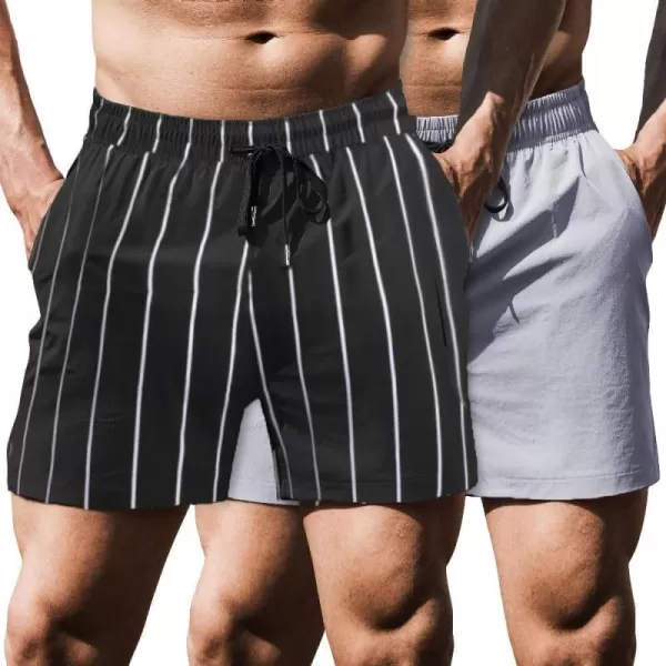 COOFANDY Men's Running Athletic Shorts 5 Inch 2 Pack Gym Workout Shorts Fitted Exercise Hiking Shorts with Zipper Pocket