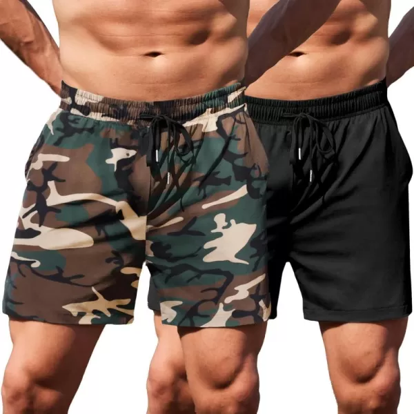 COOFANDY Men's Running Athletic Shorts 5 Inch 2 Pack Gym Workout Shorts Fitted Exercise Hiking Shorts with Zipper Pocket