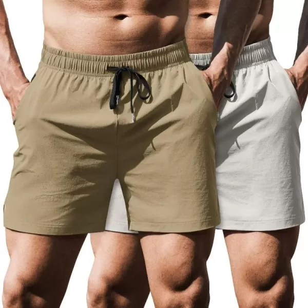 COOFANDY Men's Running Athletic Shorts 5 Inch 2 Pack Gym Workout Shorts Fitted Exercise Hiking Shorts with Zipper Pocket