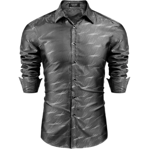 COOFANDY Men's Satin Dress Shirts Long Sleeve Luxury Floral Silk Button Down Shirt