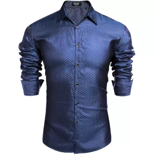 COOFANDY Men's Satin Dress Shirts Long Sleeve Luxury Floral Silk Button Down Shirt